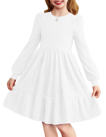 Girls Sweater Dress Fall Winter Puff Long Sleeve Knit