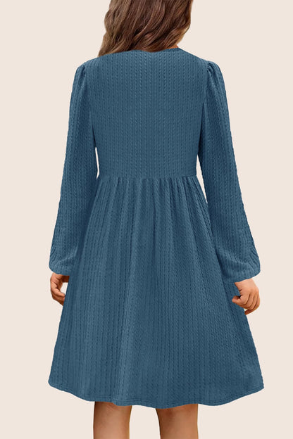 Girls Knit Dress Crew Neck Long Sleeve