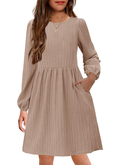 Girls Knit Dress Crew Neck Long Sleeve