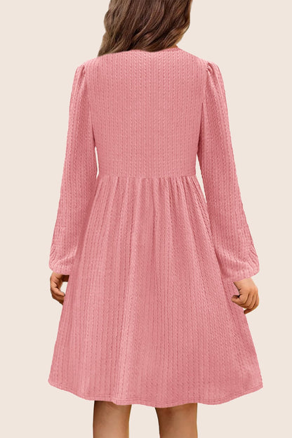 Girls Knit Dress Crew Neck Long Sleeve