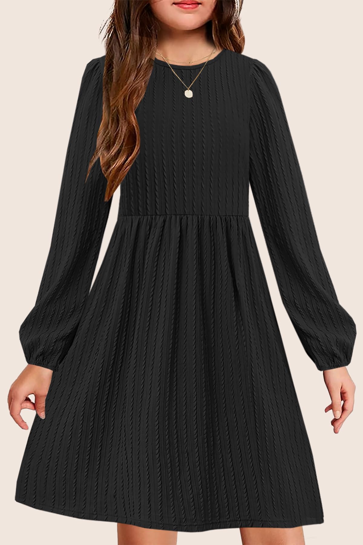 Girls Knit Dress Crew Neck Long Sleeve