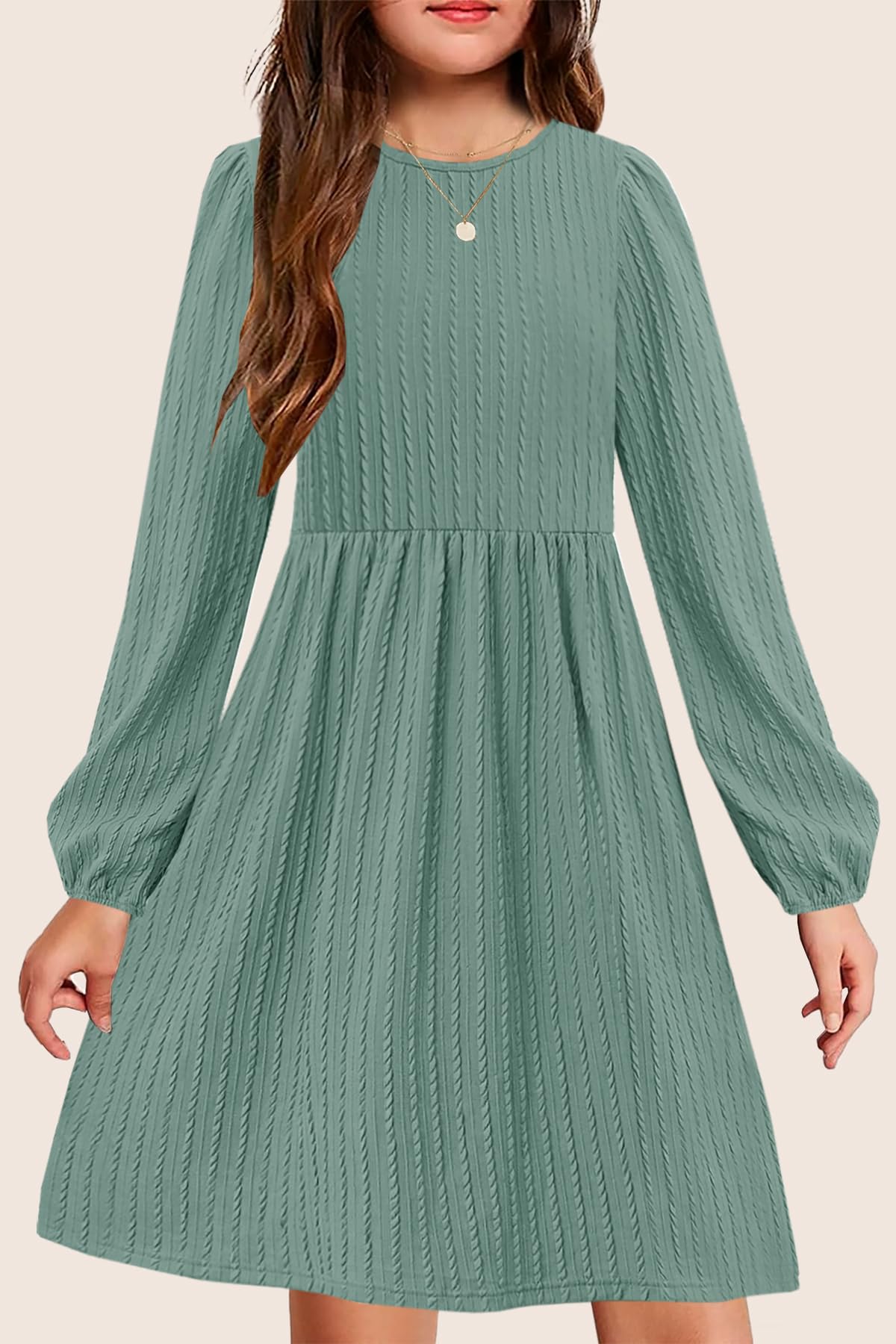 Girls Knit Dress Crew Neck Long Sleeve