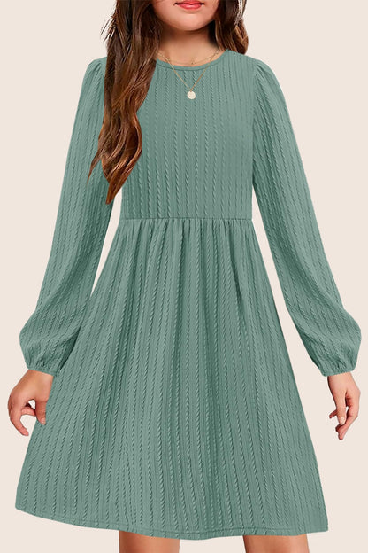 Girls Knit Dress Crew Neck Long Sleeve