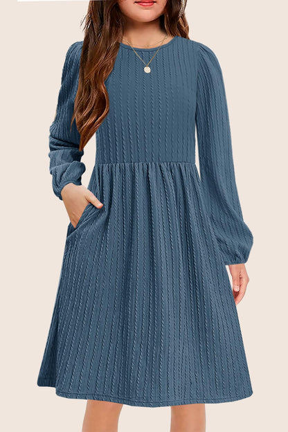 Girls Knit Dress Crew Neck Long Sleeve