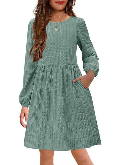 Girls Knit Dress Crew Neck Long Sleeve