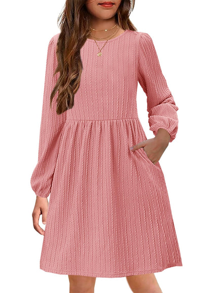 Girls Knit Dress Crew Neck Long Sleeve