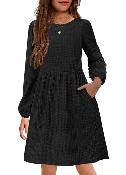 Girls Knit Dress Crew Neck Long Sleeve