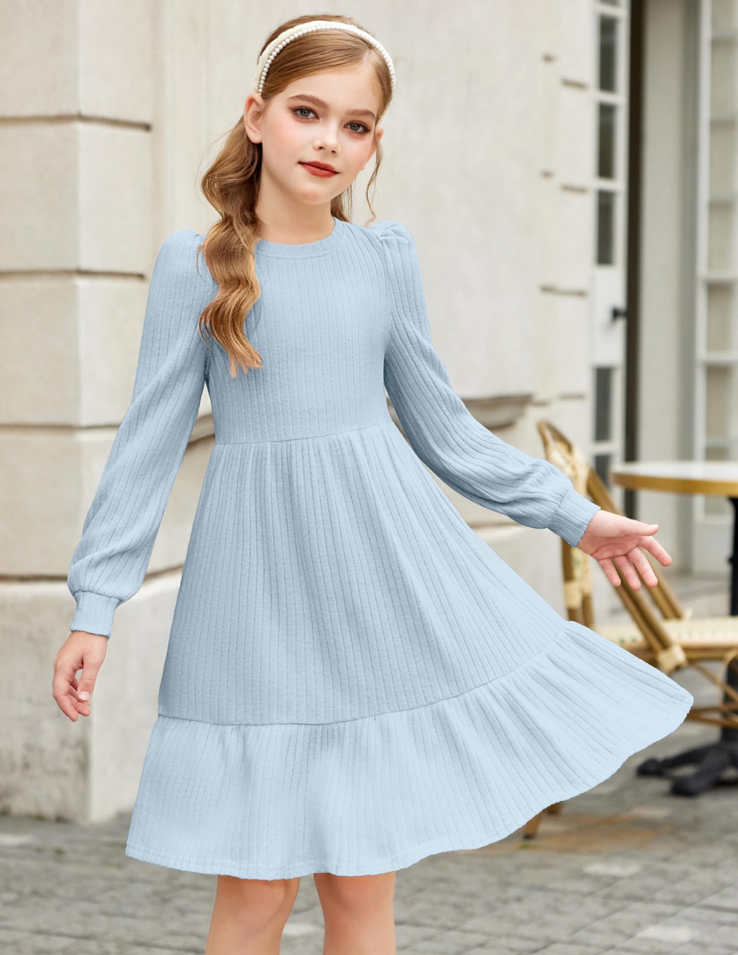 Girls Sweater Dress Fall Winter Puff Long Sleeve Knit