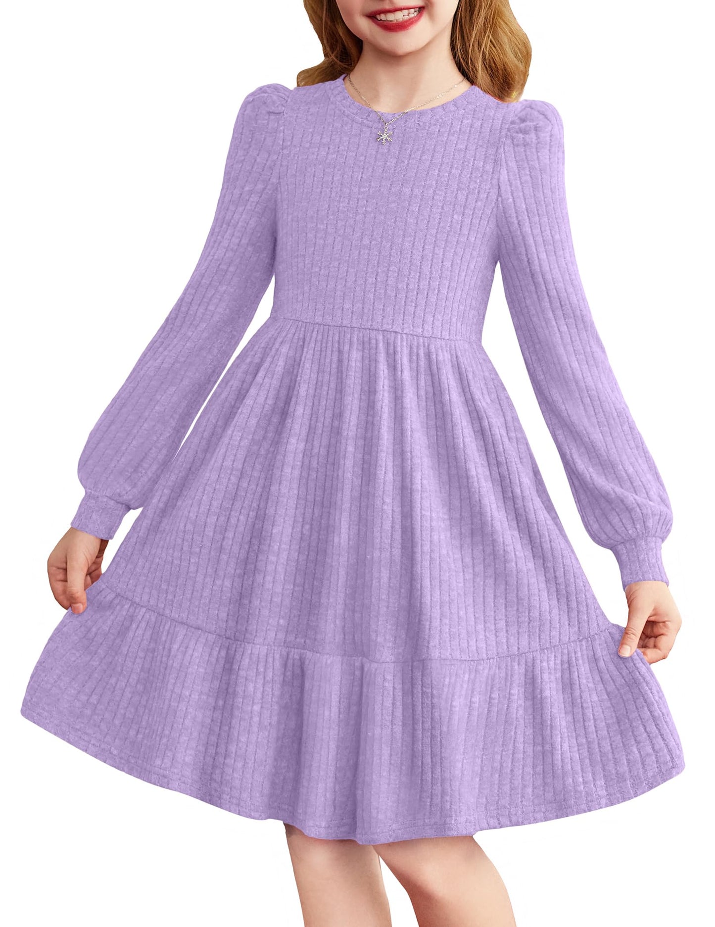 Girls Sweater Dress Fall Winter Puff Long Sleeve Knit