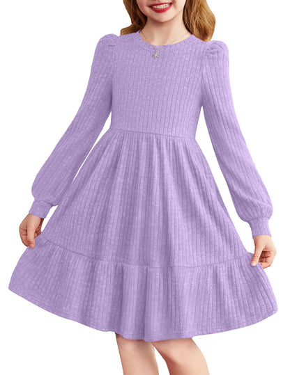 Girls Sweater Dress Fall Winter Puff Long Sleeve Knit