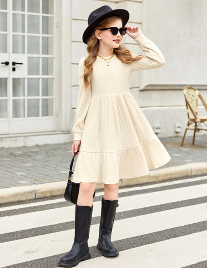 Girls Sweater Dress Fall Winter Puff Long Sleeve Knit