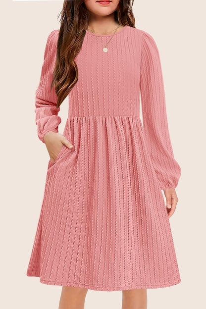 Girls Knit Dress Crew Neck Long Sleeve