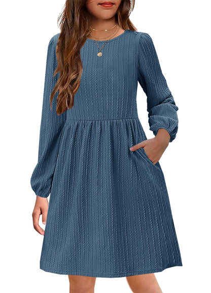Girls Knit Dress Crew Neck Long Sleeve