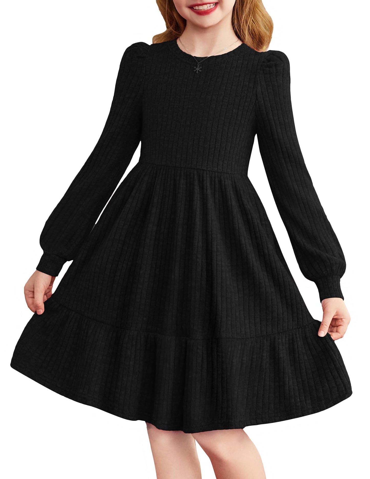 Girls Sweater Dress Fall Winter Puff Long Sleeve Knit