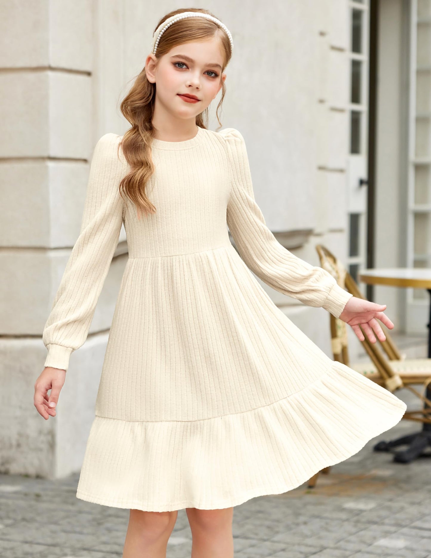 Girls Sweater Dress Fall Winter Puff Long Sleeve Knit