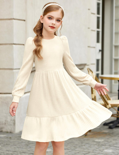 Girls Sweater Dress Fall Winter Puff Long Sleeve Knit