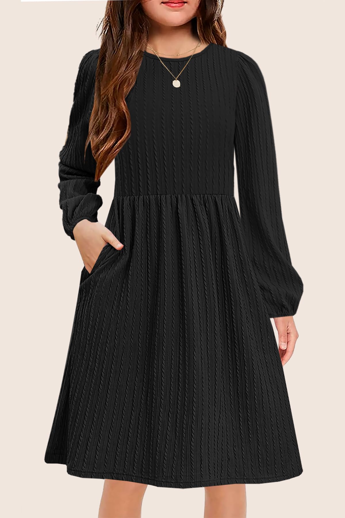 Girls Knit Dress Crew Neck Long Sleeve