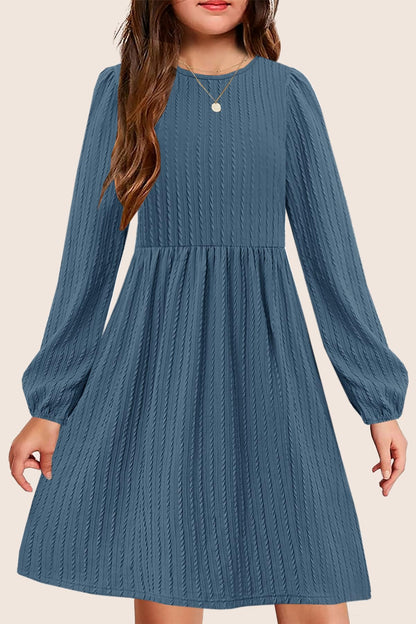Girls Knit Dress Crew Neck Long Sleeve