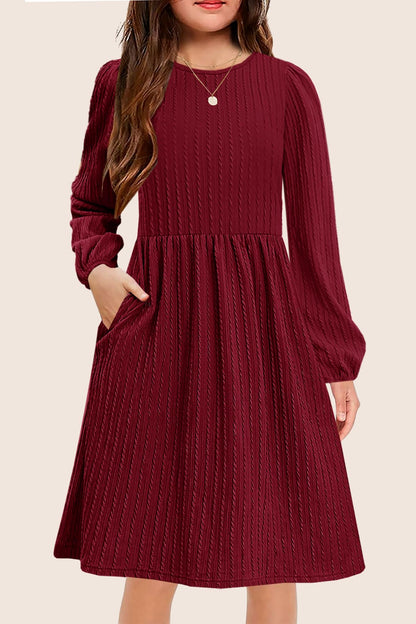 Girls Knit Dress Crew Neck Long Sleeve