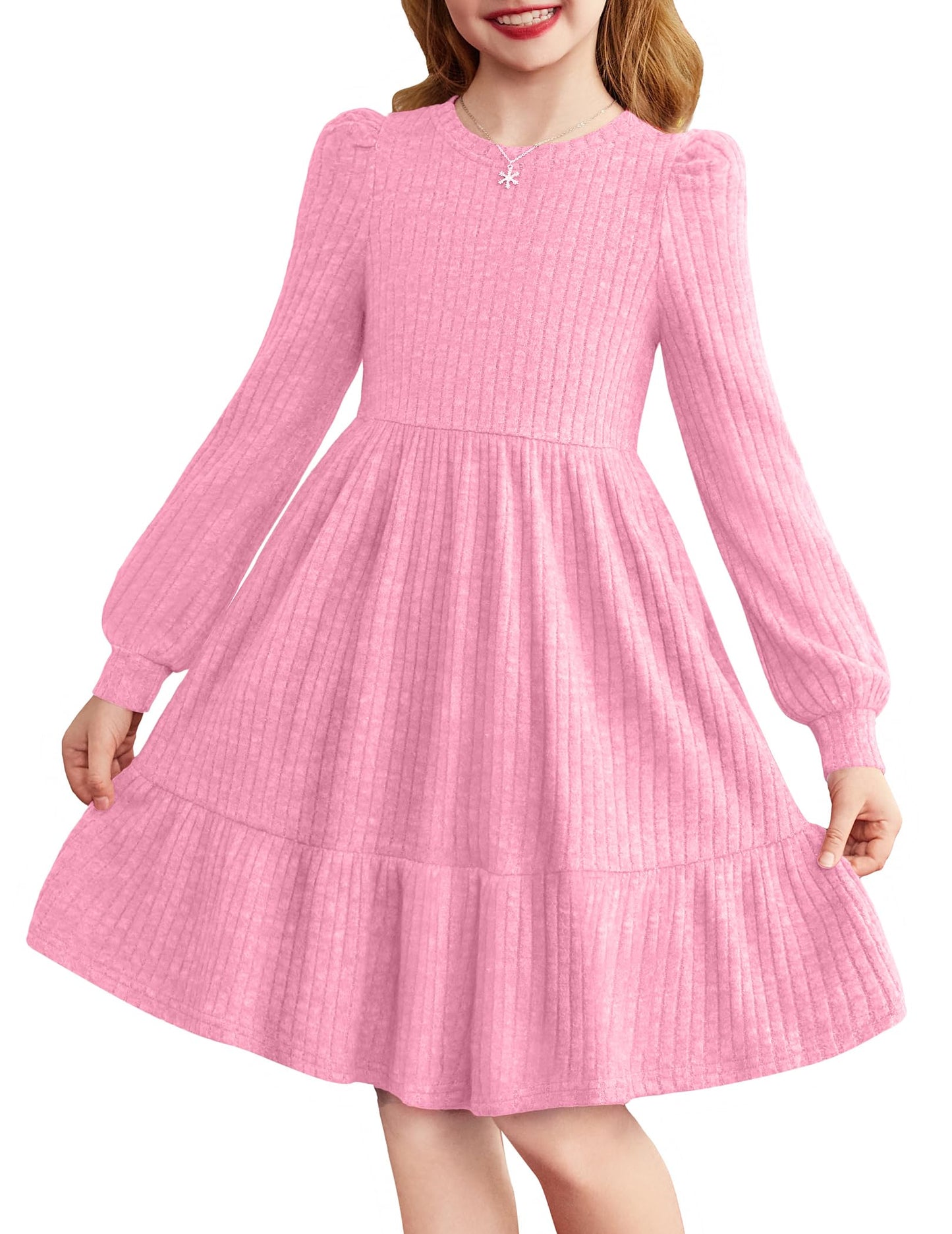 Girls Sweater Dress Fall Winter Puff Long Sleeve Knit
