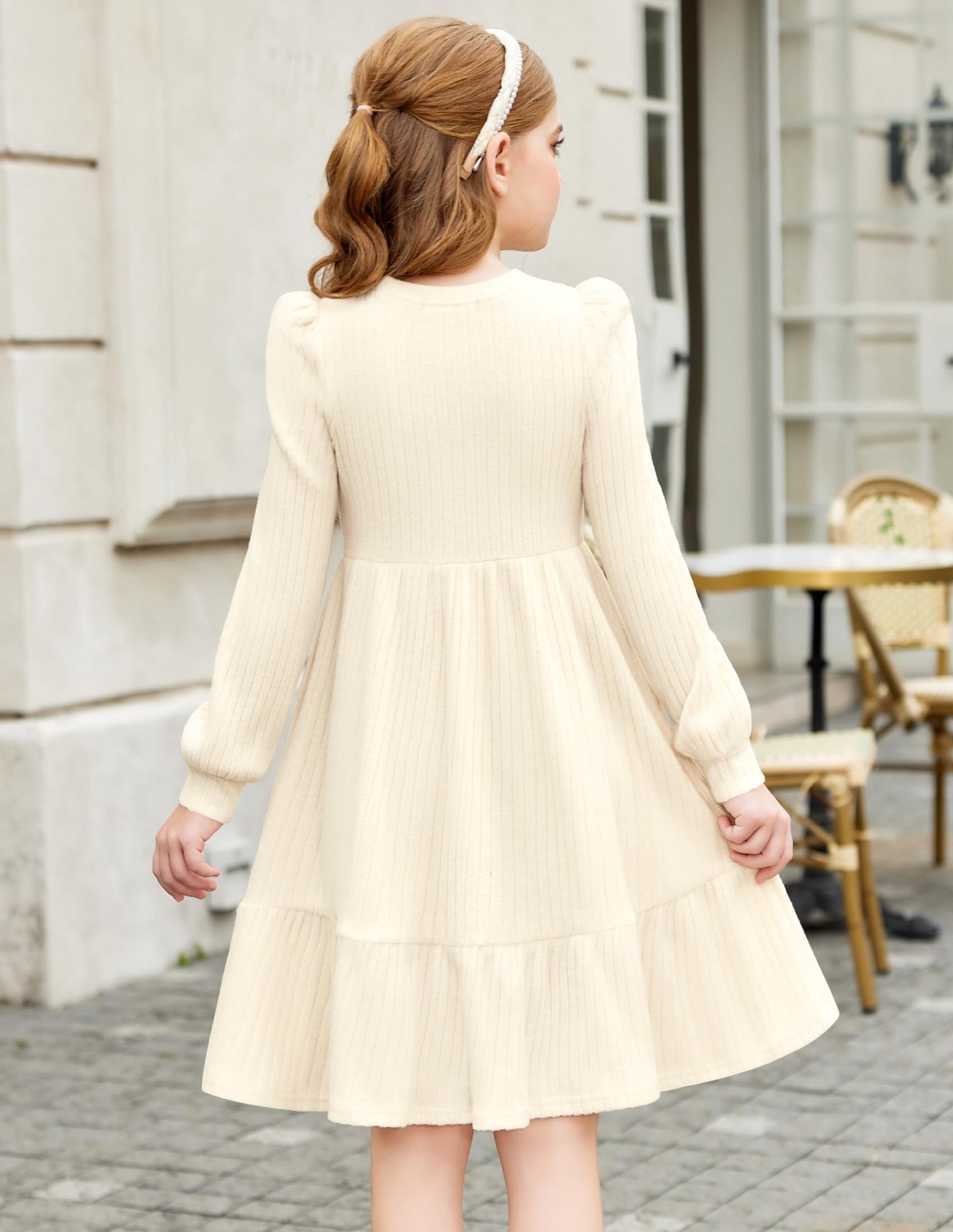Girls Sweater Dress Fall Winter Puff Long Sleeve Knit