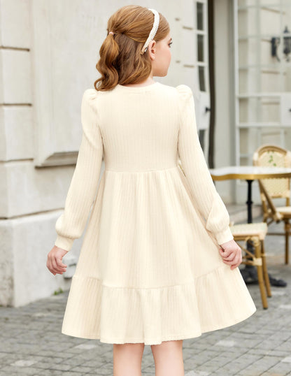 Girls Sweater Dress Fall Winter Puff Long Sleeve Knit