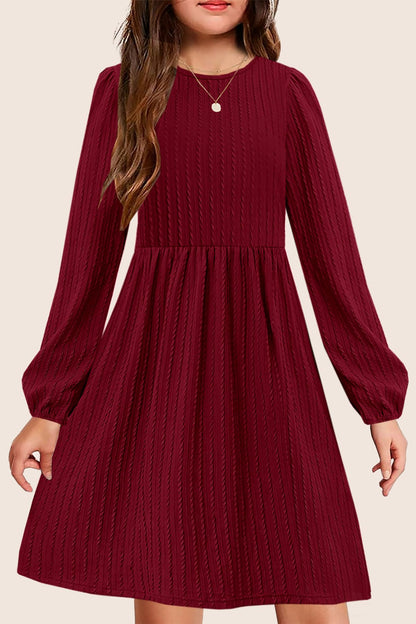 Girls Knit Dress Crew Neck Long Sleeve