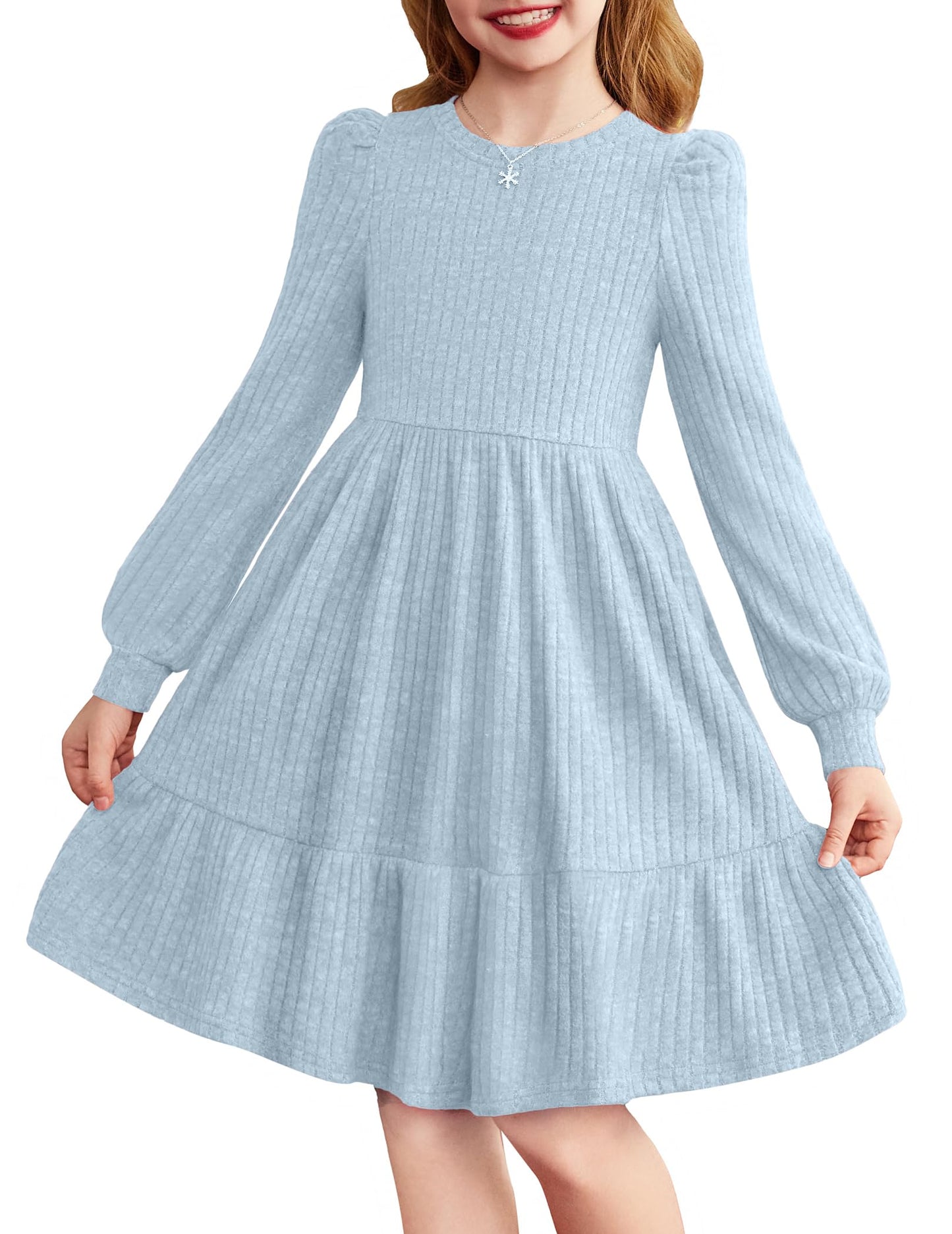 Girls Sweater Dress Fall Winter Puff Long Sleeve Knit