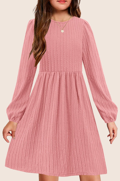 Girls Knit Dress Crew Neck Long Sleeve