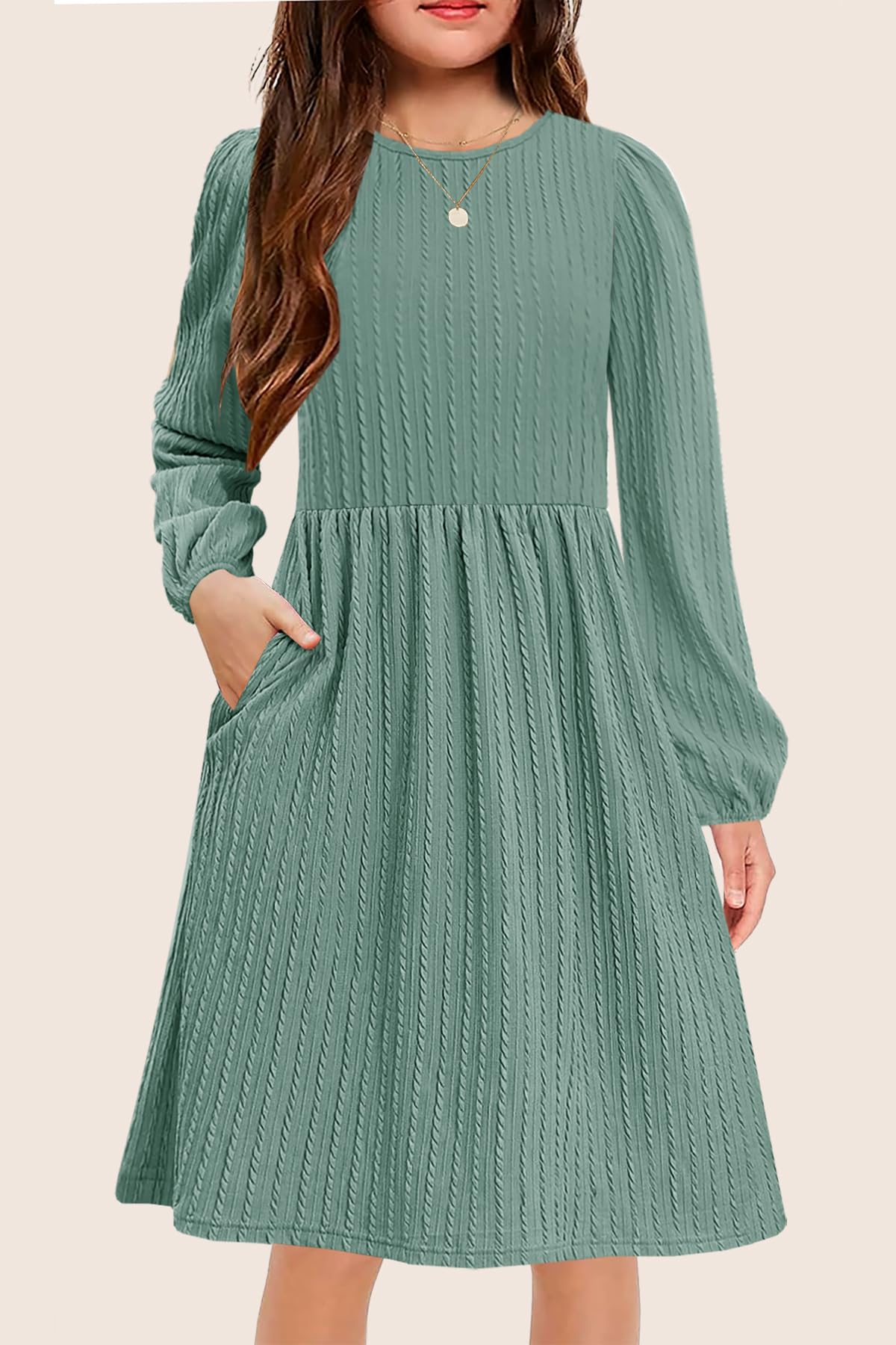 Girls Knit Dress Crew Neck Long Sleeve