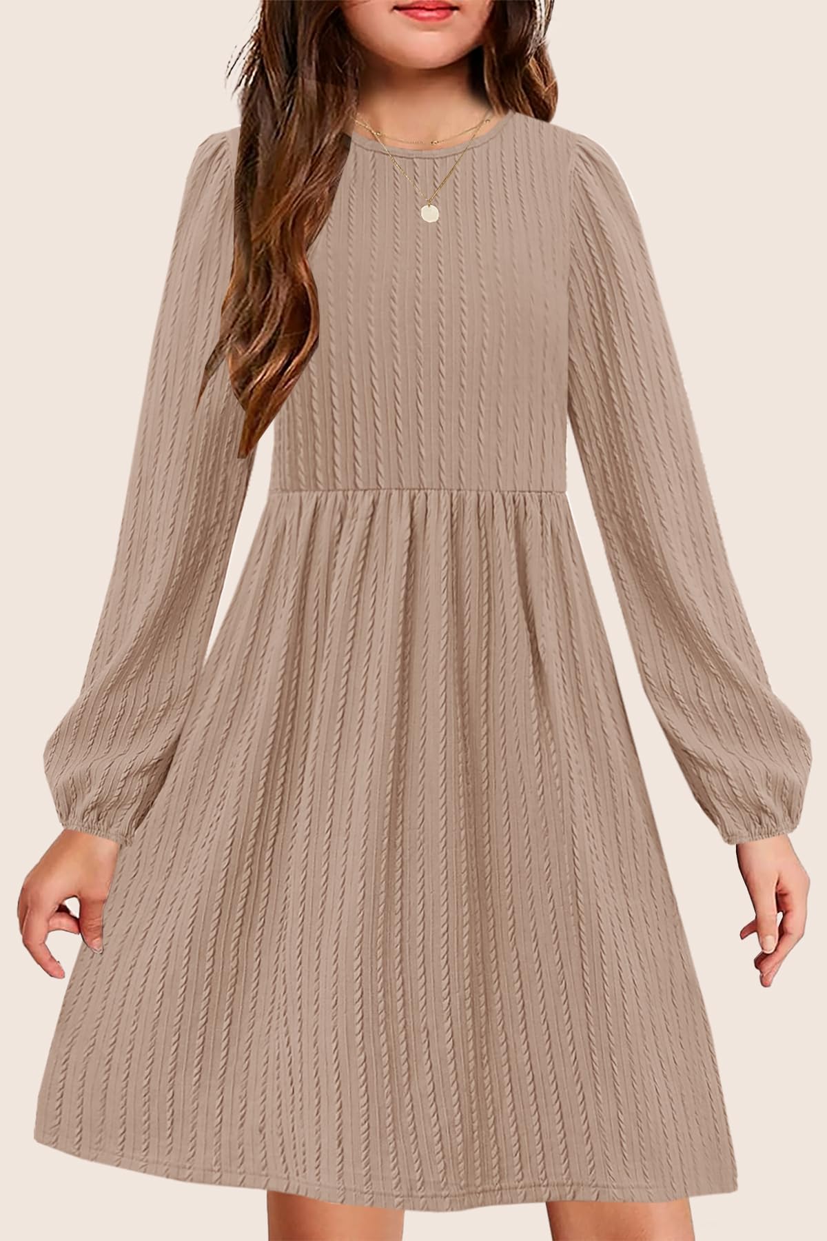 Girls Knit Dress Crew Neck Long Sleeve