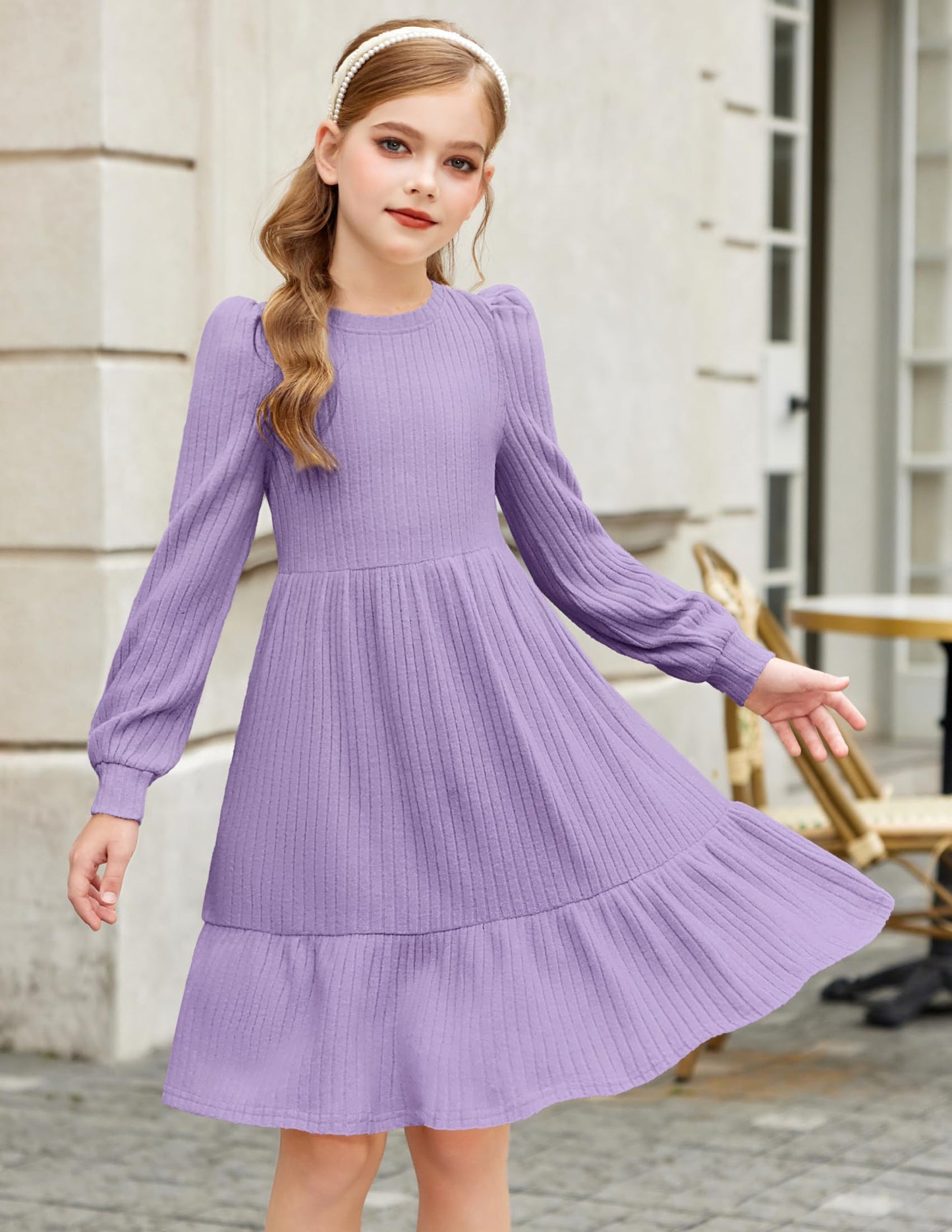 Girls Sweater Dress Fall Winter Puff Long Sleeve Knit