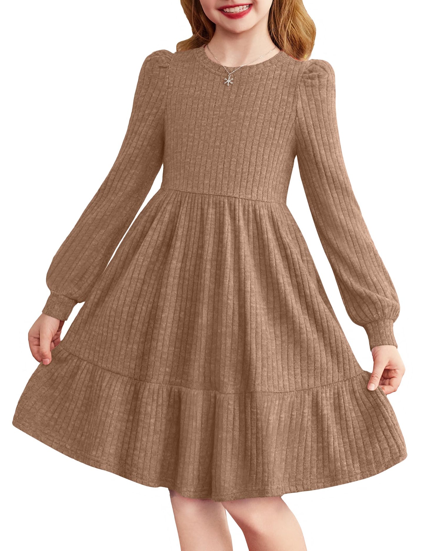 Girls Sweater Dress Fall Winter Puff Long Sleeve Knit