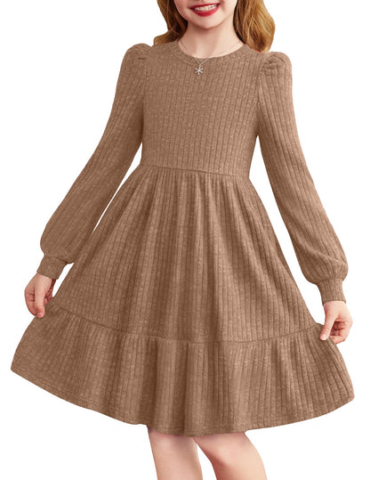 Girls Sweater Dress Fall Winter Puff Long Sleeve Knit