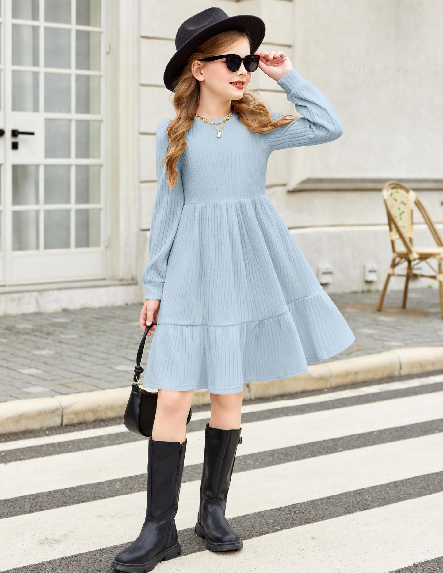 Girls Sweater Dress Fall Winter Puff Long Sleeve Knit