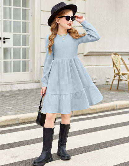 Girls Sweater Dress Fall Winter Puff Long Sleeve Knit