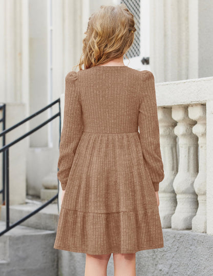 Girls Sweater Dress Fall Winter Puff Long Sleeve Knit
