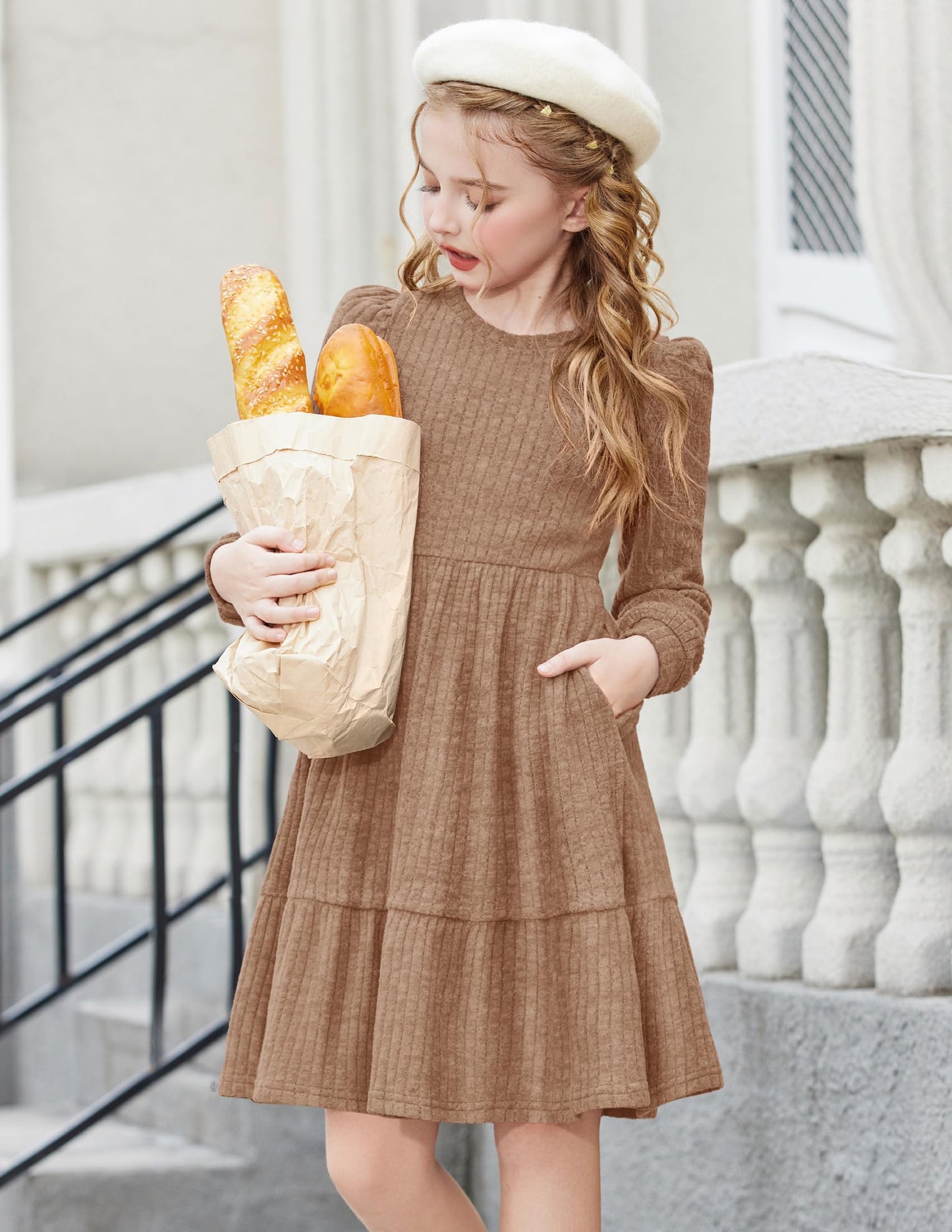 Girls Sweater Dress Fall Winter Puff Long Sleeve Knit