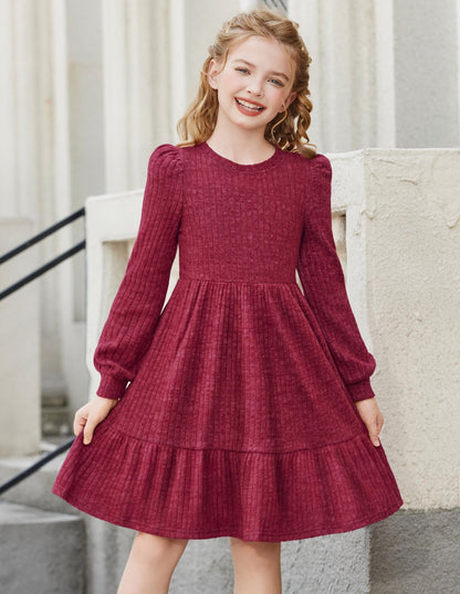 Girls Sweater Dress Fall Winter Puff Long Sleeve Knit