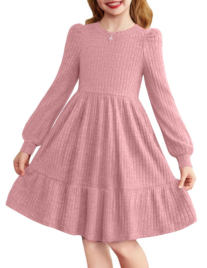 Girls Sweater Dress Fall Winter Puff Long Sleeve Knit