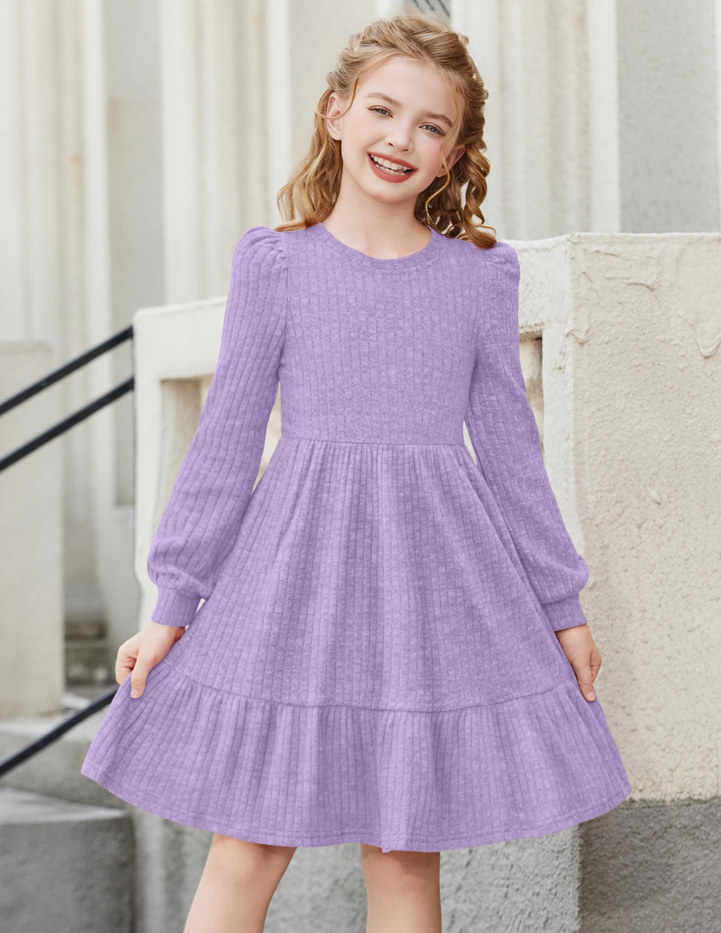 Girls Sweater Dress Fall Winter Puff Long Sleeve Knit