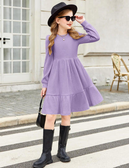 Girls Sweater Dress Fall Winter Puff Long Sleeve Knit
