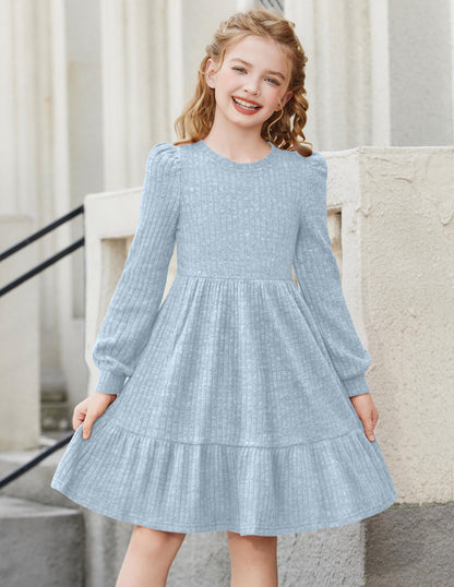 Girls Sweater Dress Fall Winter Puff Long Sleeve Knit