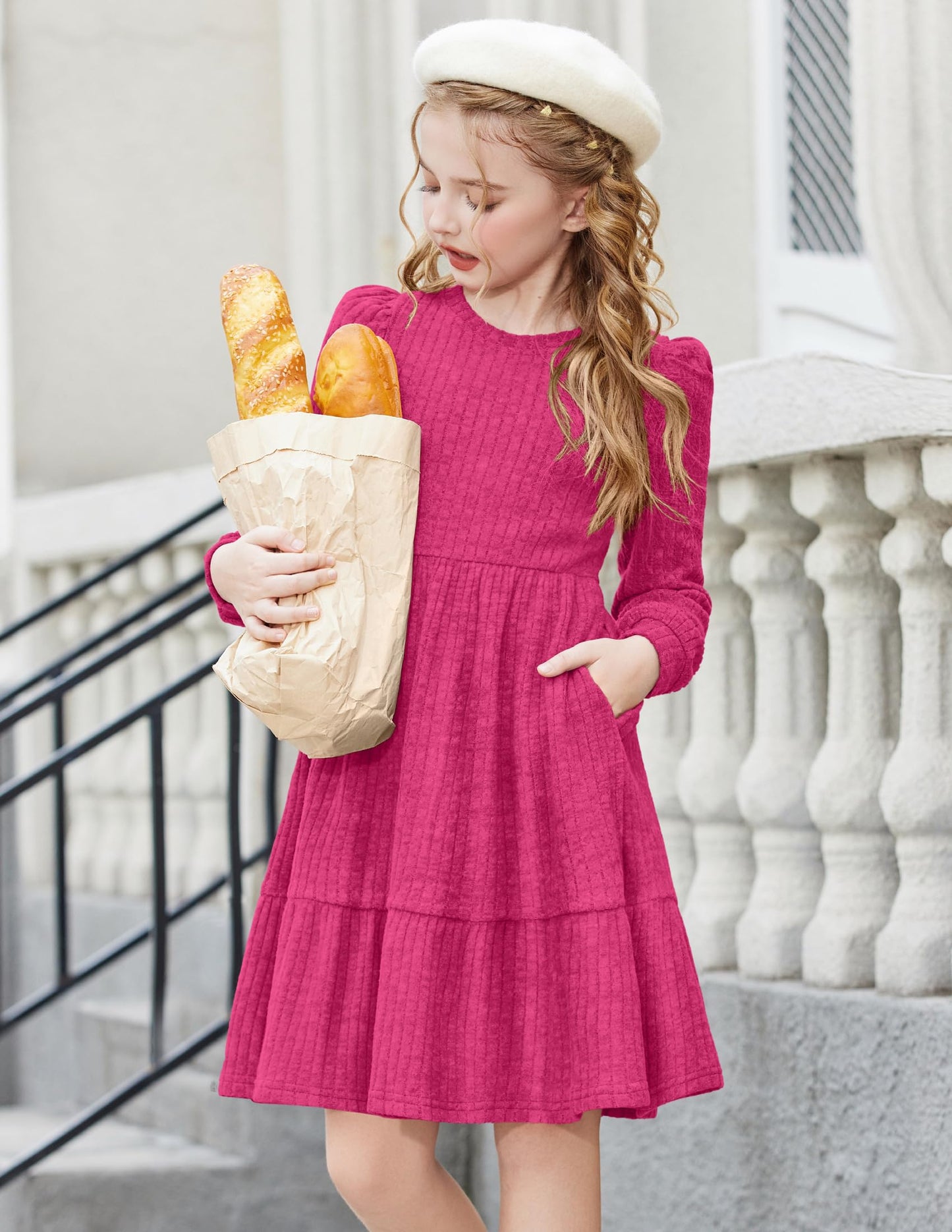 Girls Sweater Dress Fall Winter Puff Long Sleeve Knit