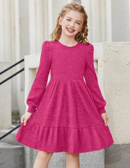 Girls Sweater Dress Fall Winter Puff Long Sleeve Knit