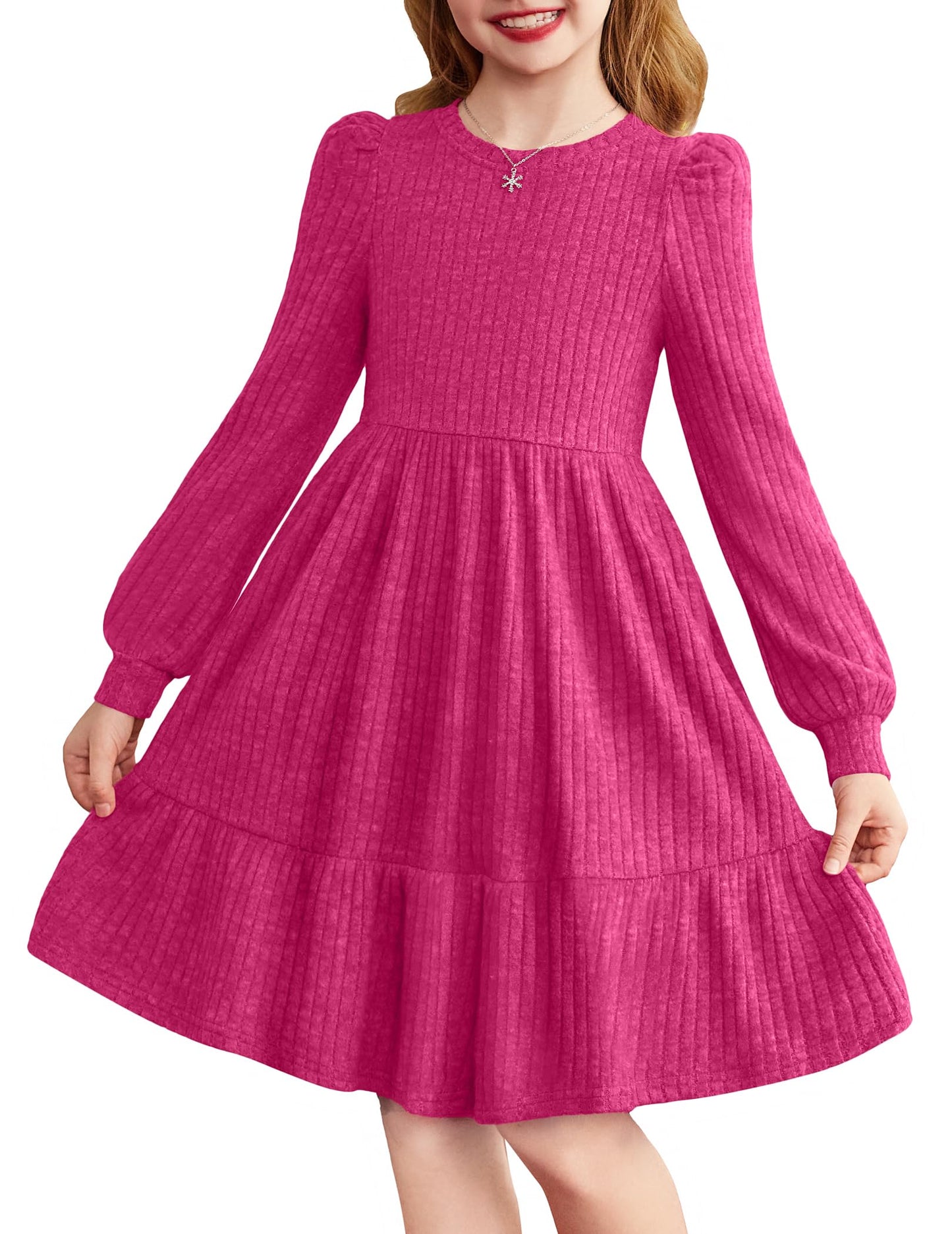 Girls Sweater Dress Fall Winter Puff Long Sleeve Knit