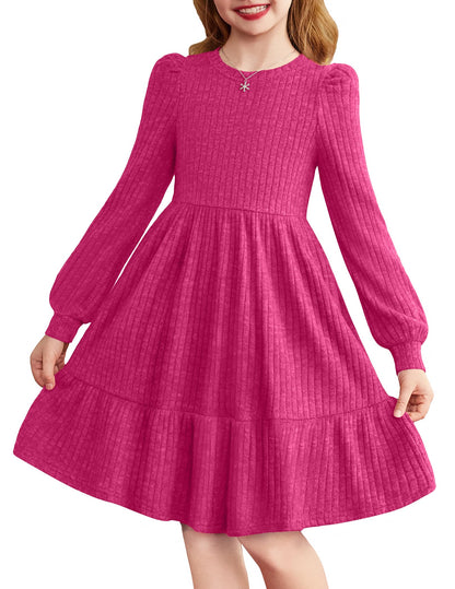 Girls Sweater Dress Fall Winter Puff Long Sleeve Knit