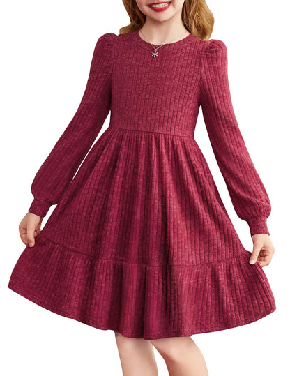 Girls Sweater Dress Fall Winter Puff Long Sleeve Knit