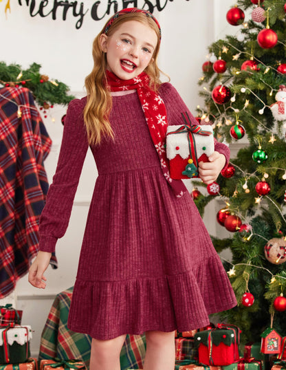 Girls Sweater Dress Fall Winter Puff Long Sleeve Knit