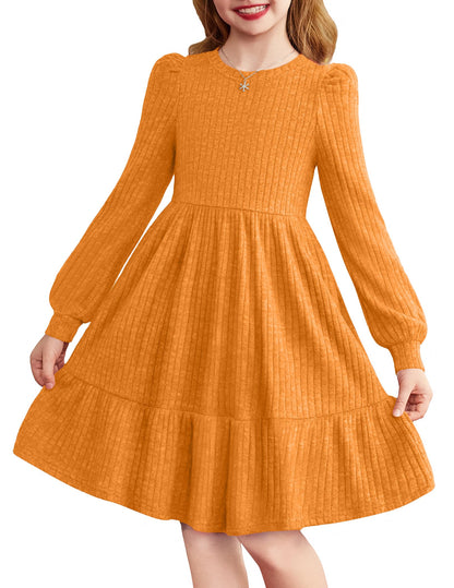 Girls Sweater Dress Fall Winter Puff Long Sleeve Knit